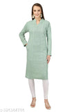 BLUSHH COLLECTION Women's Stripe Straight Mandarin Aqua Blue Kurtis & Kurtas