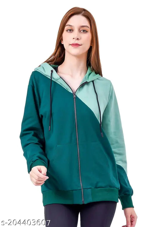 NUEVOSDAMAS COTTON TERRY COLOR BLOCKED HOODED SWEATSHIRT - GREEN