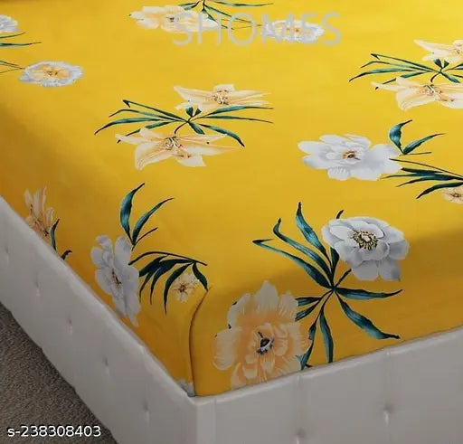 """"Single Bedsheet""""Elastic (Fitted ) Cotton Single Bedsheet With 1 Pillow Covers 72x36x8 Color Yellow Floral""""