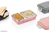 Leak Proof 2 Compartment Top Quality Lunch Tiffin Box Reusable Microwave Freezer Safe Stainless Steel Portion Snack, Food Containers for Adults & Kids. Lunch Tiffin Box with Chopsticks & Spoon / Random Colour