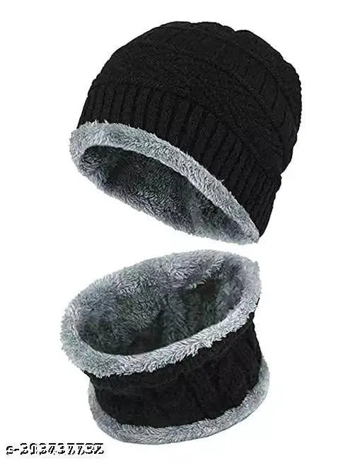 Women's Woolen Cap Inside Soft Warm Fur Knit Cap Winter Cap with neck cap (PACK OF 1)