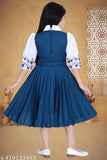 Cute Blue Frock For Girls Printed Dress Knee Length Party Dress For Kids