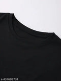 Round Neck, Poly Cotton Fabric Black Crop Top for Girls & Women