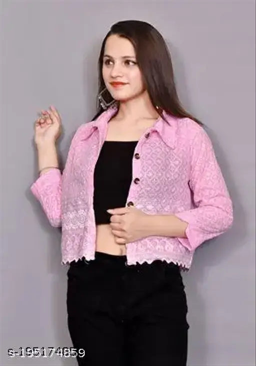 Pink Embroidered Chikankari Cotton Shirt Jacket For Women