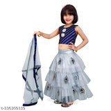 Queenpin Enterprise Festive Collection Grey Lehanga Cholis with Dupatta for Girl