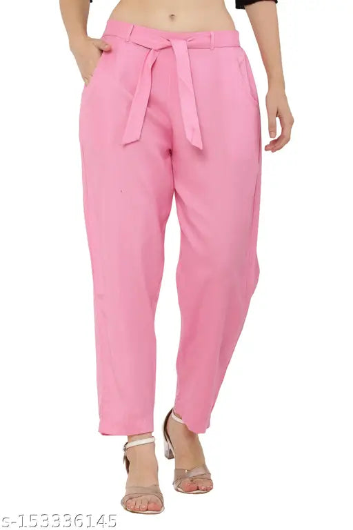 Priya Point Regular Fit Women Baby Pink Trouser