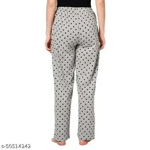 Le Espresso Women Soft Cotton Flower Printed Lounge Sleep Pyjama Pants - Grey