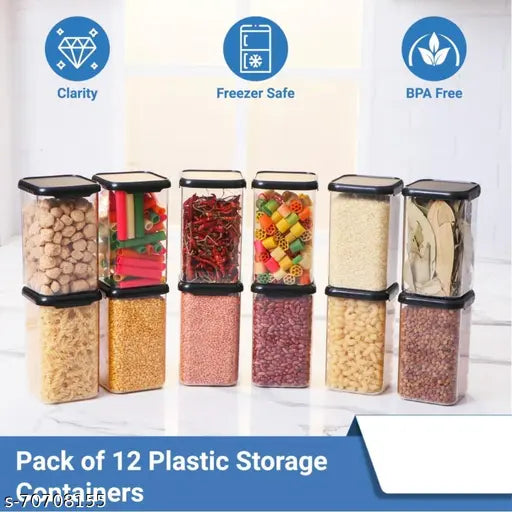 Airtight Plastic Square Containers and Jars for Kitchen Storage 1100ml Pack of 12