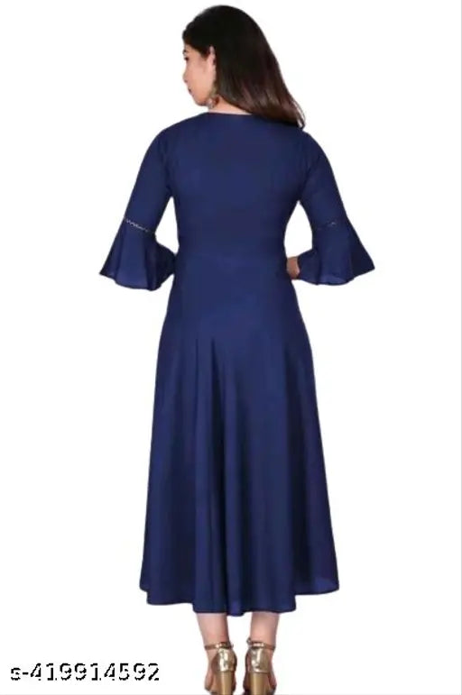 Stylish New Fashionable Women Rayon a-line Knee-Long Dress Maxi Dress with Lining for Women (Navy Blue, Maroon) (Pack Of 2)