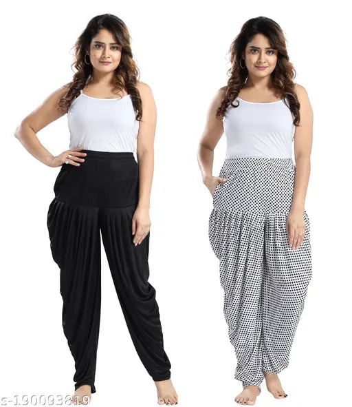 LIFE-TALE Women's Sarina Dhoti Combo(Pack of 2 Pcs)(Black+White)