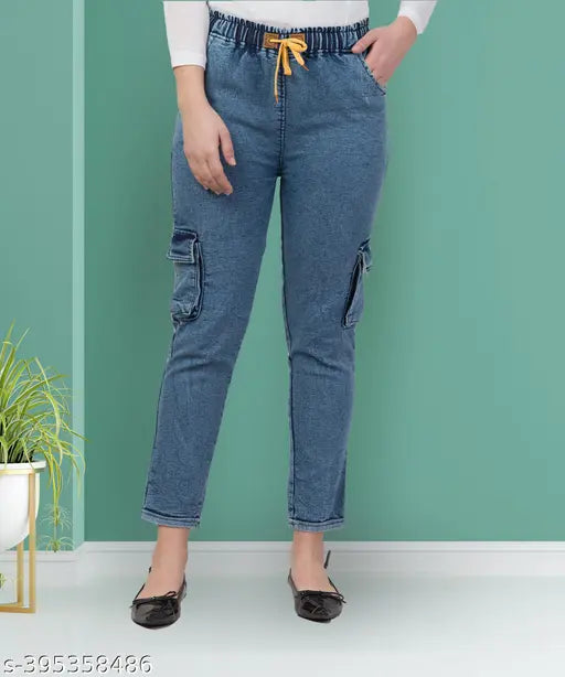 Stretchable Premium Denim Cargo Blue Jogger Jeans | jeans high waisted for women,jeans boyfriend,baggy jeans for women,jeans for girls,jeans relaxed fit,bell bottom jeans for women,cargo jeans,fitted jeans flared jeans,harem jeans,loose jeans,mom fit