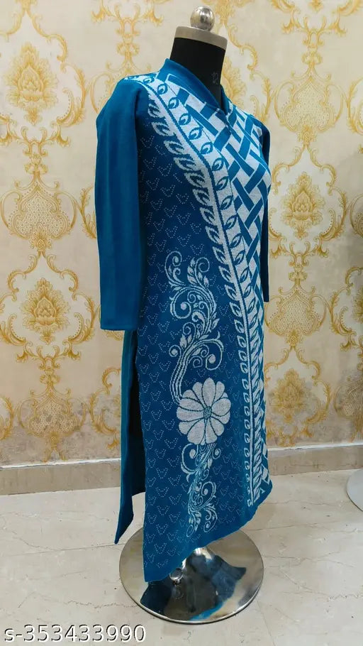 Fancy Aqua Blue Woolen Kurti Set