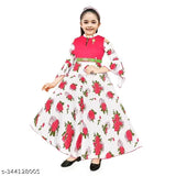 PROMISE KID Girl's | A-Line Maxi Gown | Printed Full Length Frock Dress | Girls Dress