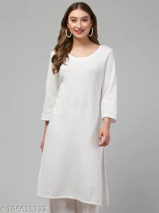 WHITE WOOLLEN EMBRODRIED KURTI FOR WOMEN