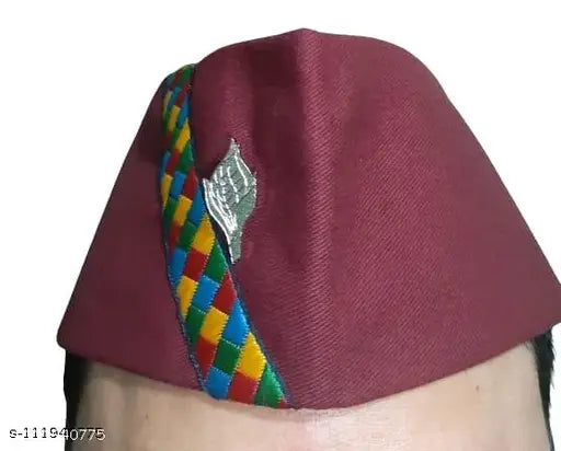 Pahadi Brahmkamal Topi Cotton Red Uttarakhand Cap