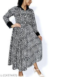 Women Animal Print Valvet Kurti Gown