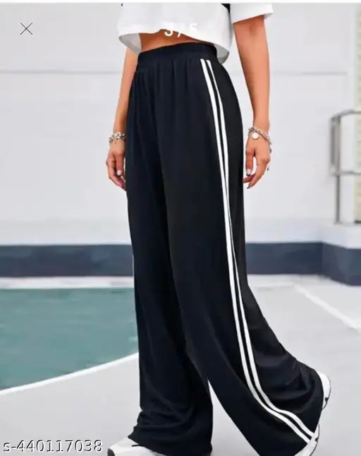 Fancy striped women jogger pant black