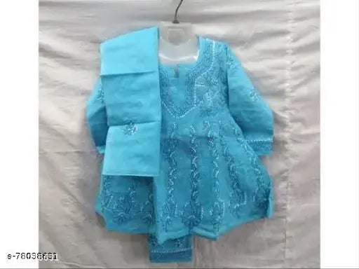 Girls Anarkali Cotton Suit Set.