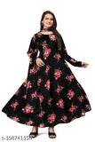 WOMENS PARTYWEAR BLACK GOWN GEORGETTE PRINTED GOWN FOR WOMENS WITH INNER CREPE AND DUPATTA INCLUDED || GOWN + DUPATTA + ADJUSTABLE BELT ||UNIQUIL ENTERPRISE