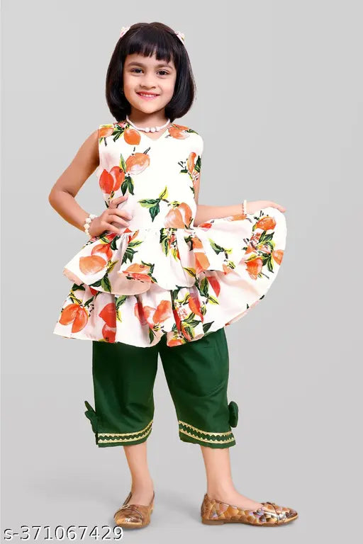 Queenpin Festive Collection Orange Pant Kurta Set for Girl