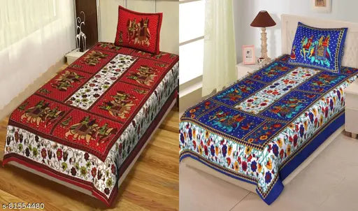 Single Bed Cotton Fabric Bedsheet Combo Pack 2 Bedsheet with 2 Pillow Cover