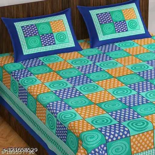 Jaipuri Designer Printed Cotton Bedsheet With 2 Pillow Covers