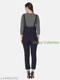 Dimpy Garments Navy Full Length Women Dungaree Dress with Striped Top