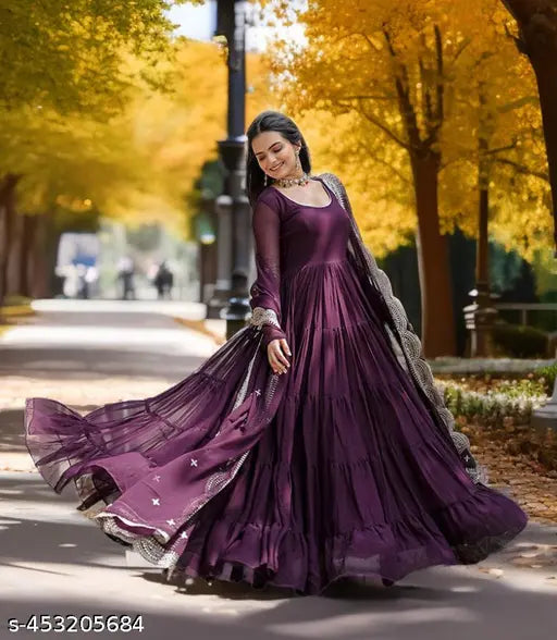 Women PURPLE Embellished Anarkali Dress Designer Gown for Women | Evening Gown | Party Wear Gown | Bridal Gown | Wedding Gown for Women | Long Evening Gown | Formal Gown for Women | Buy Gown Online | Elegant Gown for Women | Ball Gown Dress | Floor-Length