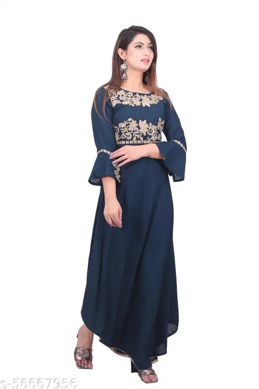 Women Mehndi code embroidered Long Kurta