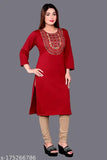 Women's Straight Embroidered Black Woolen Kurtis