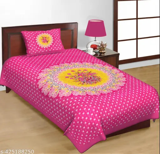 Rajasthani Printed Cotton Single Bedsheet With 1 Pillow Cover