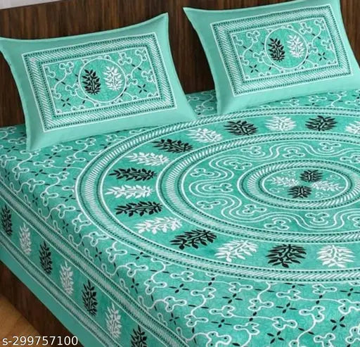 Jaipuri cotton double bed bedsheet with 2 pillow cover(90x100)