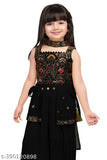 "BLACK SEQUINS AND MULTICOLOR THREAD WORK PEPLUM TOP AND AFGHANI SET FOR GIRLS"