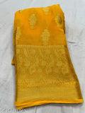 Traditional Banaras chiffon yellow colour sarees