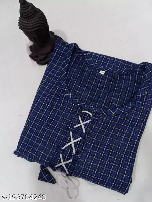 Stylish Dark Blue Check Woolen Kurti Only