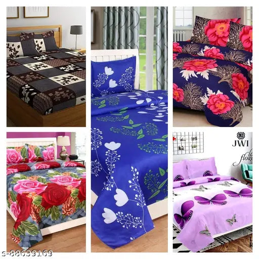 SAHAJA TRADERS COMBO OF 5 DOUBLE BEDSHEETS KING SIZE (90*90) BEDSHEETS WITH 10 PILLOW COVERS