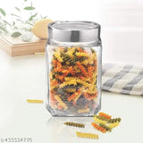 Airtight 1000ml Glass Cube Jar for Kitchen Storage - Transparent & Stylish Pack of 6