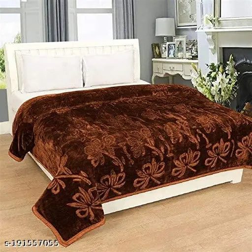 Singodiya Group Soft Luxurious Embossed Very Warm Korean Mink Double Bed Brown Blanket for Winter Set 1