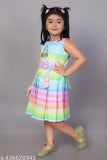 Cutie Pie Baby Girls Pure Cotton Frock Rainbow Printed Dress For Kids Pleated Dress For Girls