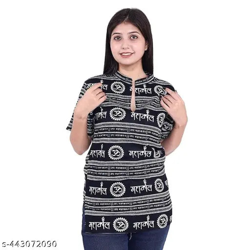 Mahakaal Damru Om Printed WOMen Short Kurta