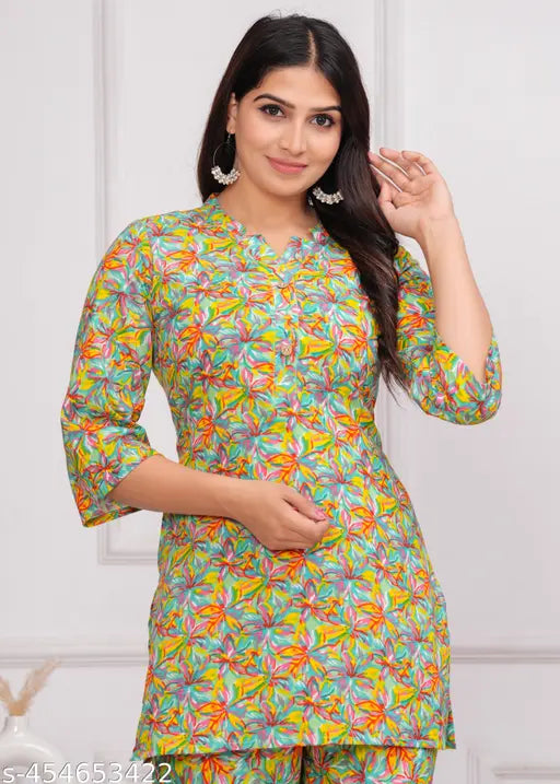 JAIPURFAME Women's Cotton All Over Floral Block Printed Night Suit Top And Pajama Set Stylish Women Nightsuits