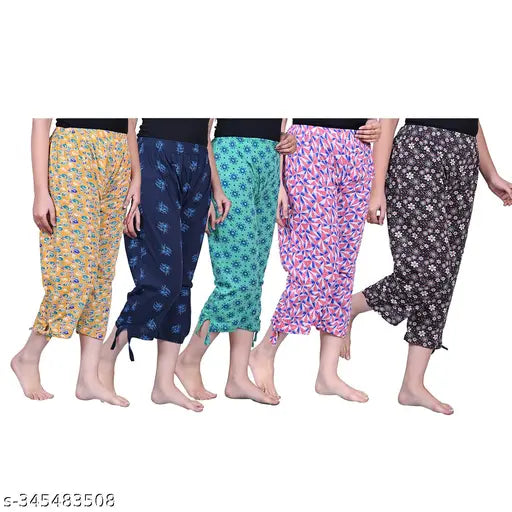 combo pack of 5 capri pajama, Women's Cotton Capri, Capri for Women, Nightwear Capri for Women, Printed 3/4 Pyjama, Prints May Vary (Assorted Capri)