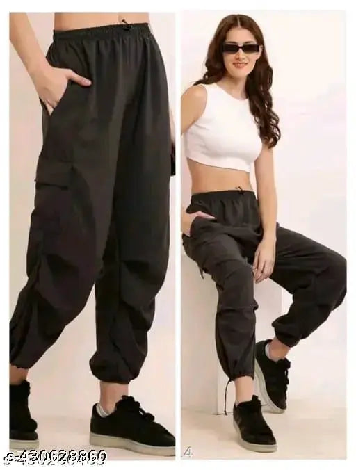 Zooni Collection Women Cotrise Cargo Black Lycra | Beggi|Cargo | Parachoot Joggers|NewArrival Baggy Cargo Wide Leg Cargo Loose fit Stretchable Pents| Wide Leg Cargo Women Cotrise Cargo | Cotton Blend Cargo | Lycra blend Cargo | (Pack of 1)