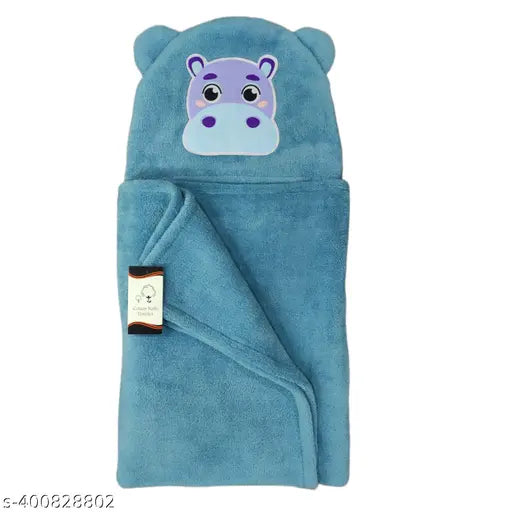 Cotton Bolls Textiles Super Soft Microfiber Hooded Blanket For Baby ( BLUE , 70X80CM)