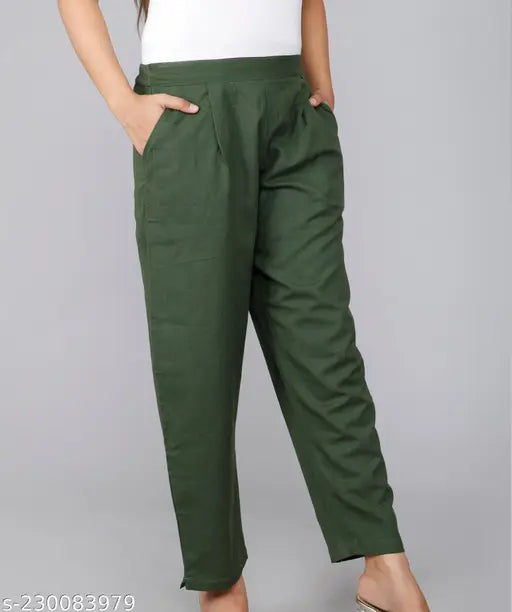 Rakshita Fashions Womens/Girls Regular Fit Casual Cotton Solid Trouser Pants(Green)