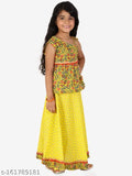 Superminis Girls Yellow Red Printed Ready to Wear One Shoulder Cotton Lehenga Choli