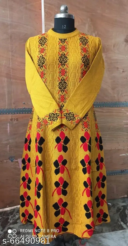 Women's Anarkali Mustard Woollen Kurti