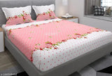 """"250 Tc Premium Soft Cotton Elastic Fitted"""Double Bedsheet"""With Two Pillow Covers- All Around 360 Elasticated Sheet- 72x78x8 Inches Drop, Color Pink""""