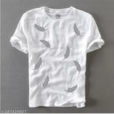 """"Men's Leaf Print Slim Fit T-Shirt"""""White