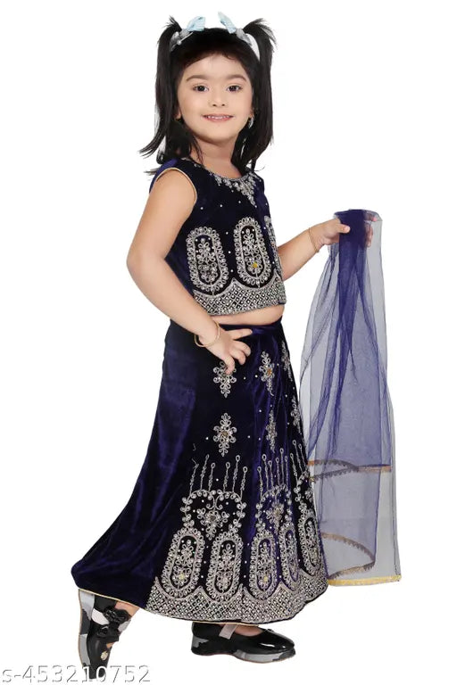 Kid Girl's Fancy Navy Blue Lehenga Choli